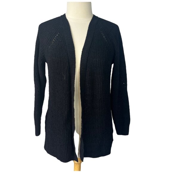 Members Mark Cardigan Chenille Sweater Womens Medium Black Open Front - Picture 1 of 7
